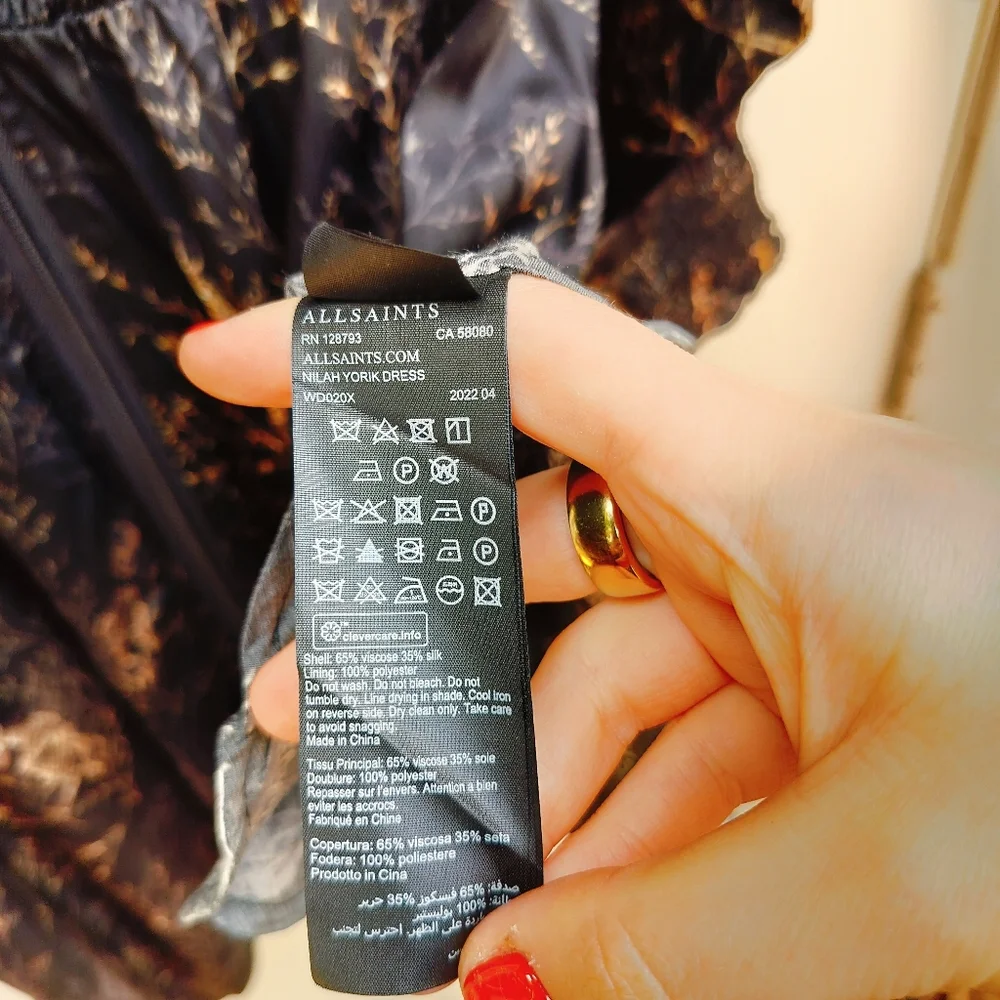 All Saints Niyah Yorick Dress Skeleton Tree Branch Design Silk Blend Halloween - Picture 9 of 13